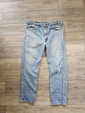 Vintage Mens Orange Tag Levi's 550 Light Blue Relaxed Fit Distressed Jeans